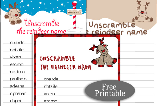 Free Printable Santa's Reindeer Name Scramble Puzzle