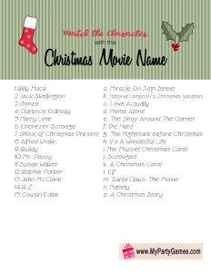 Match the Character with the Christmas Movie Name Game