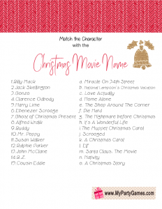 Free Printable Match the Character with the Christmas Movie Name Game