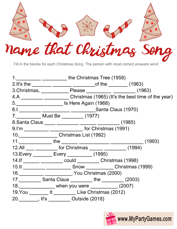 Free Printable Name that Song Christmas Game