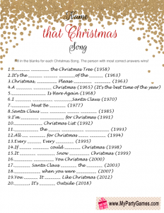 Name that Song Christmas Game printable