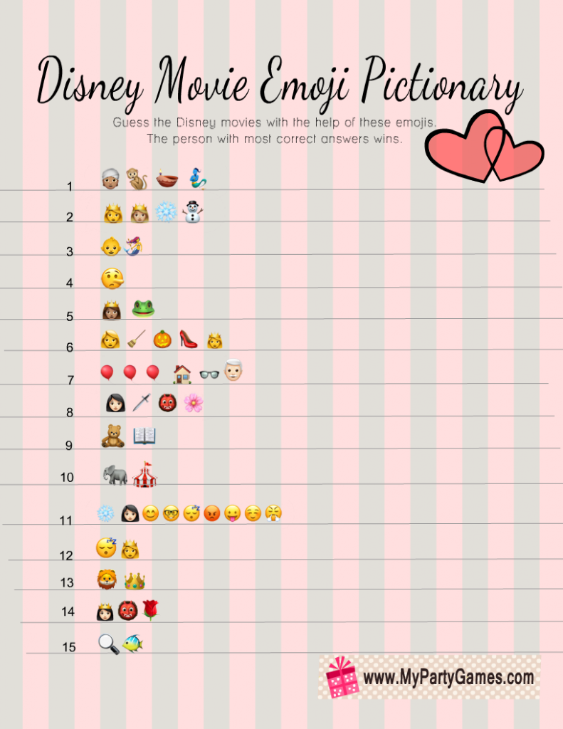 Disney Movie Emoji Pictionary Quiz Free Printable