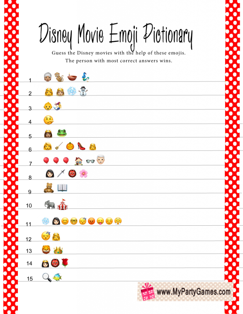 Free Printable Disney Movie Emoji Pictionary Quiz