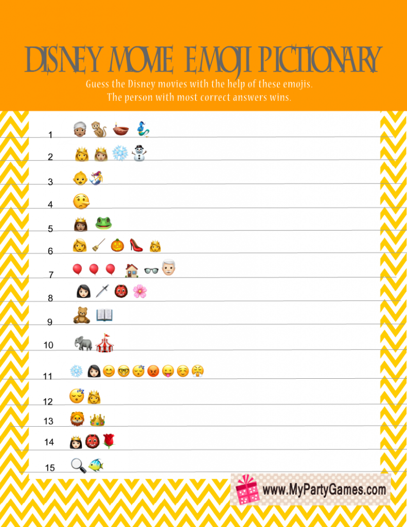 Disney Movie Emoji Pictionary Quiz in Yellow