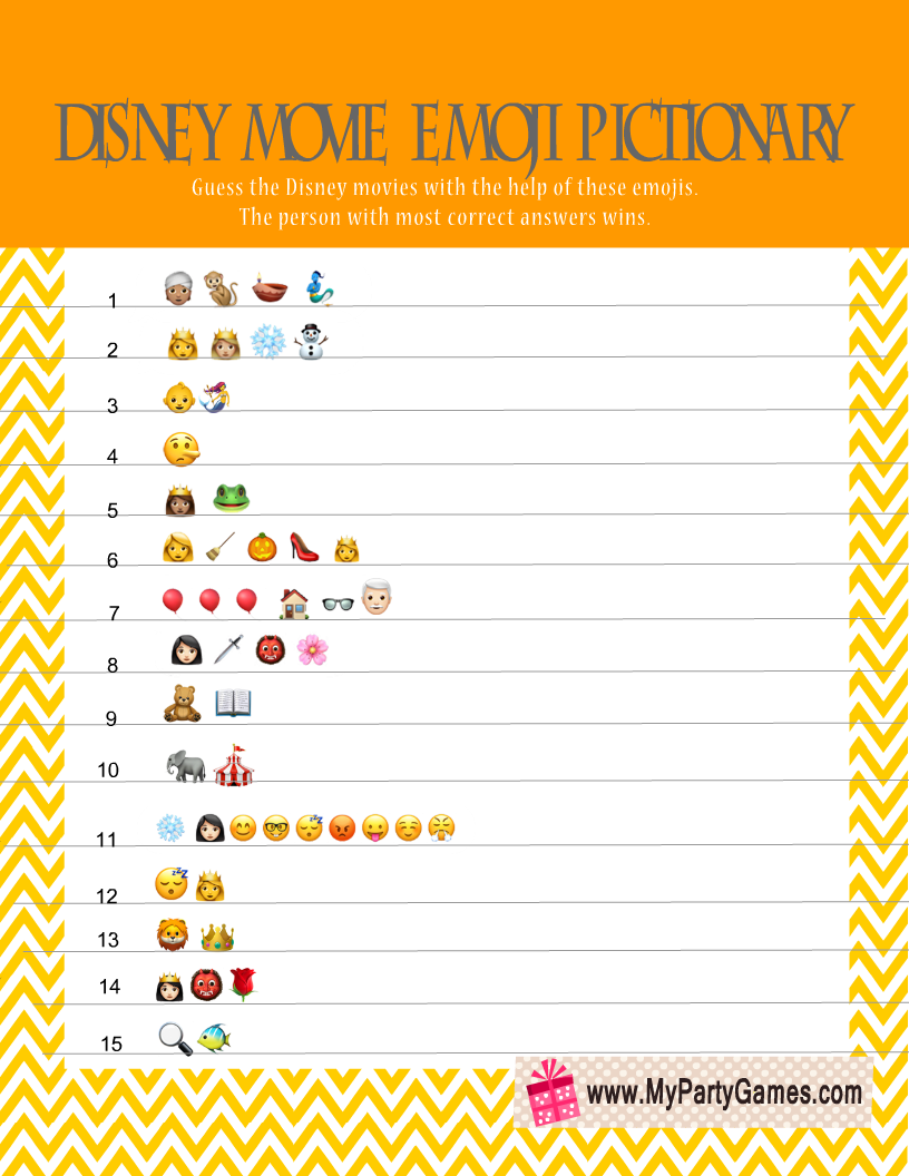 Beloved Fordeling Gym Free Printable Disney Movie Emoji Pictionary Quiz