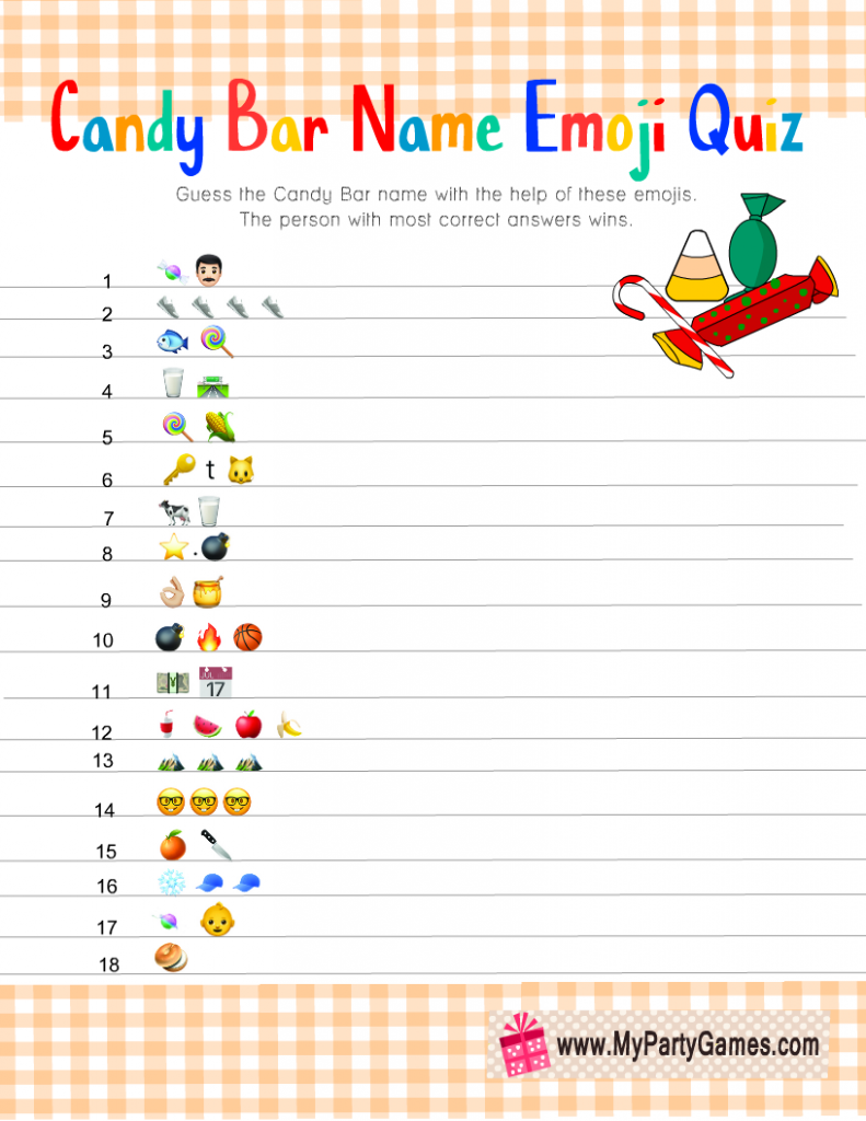 Candy Bar Emoji Quiz Free Printable