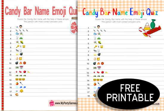 Free Printable Candy Bar Emoji Quiz