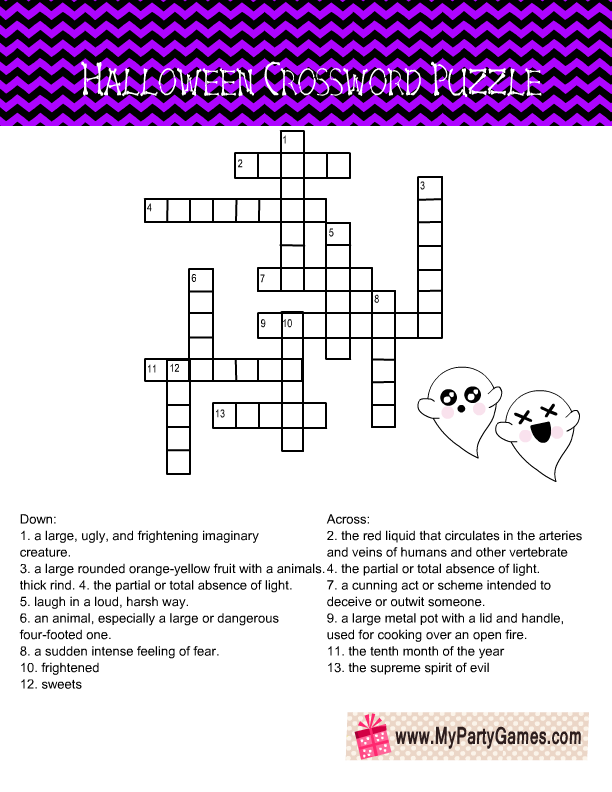 Free Printable Halloween Crossword Puzzle in Purple