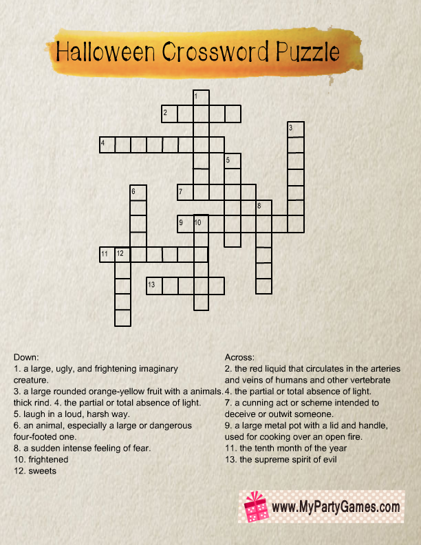 Free Printable Halloween Crossword Puzzle