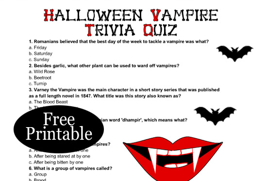 Free Printable Halloween Vampire Trivia Quiz