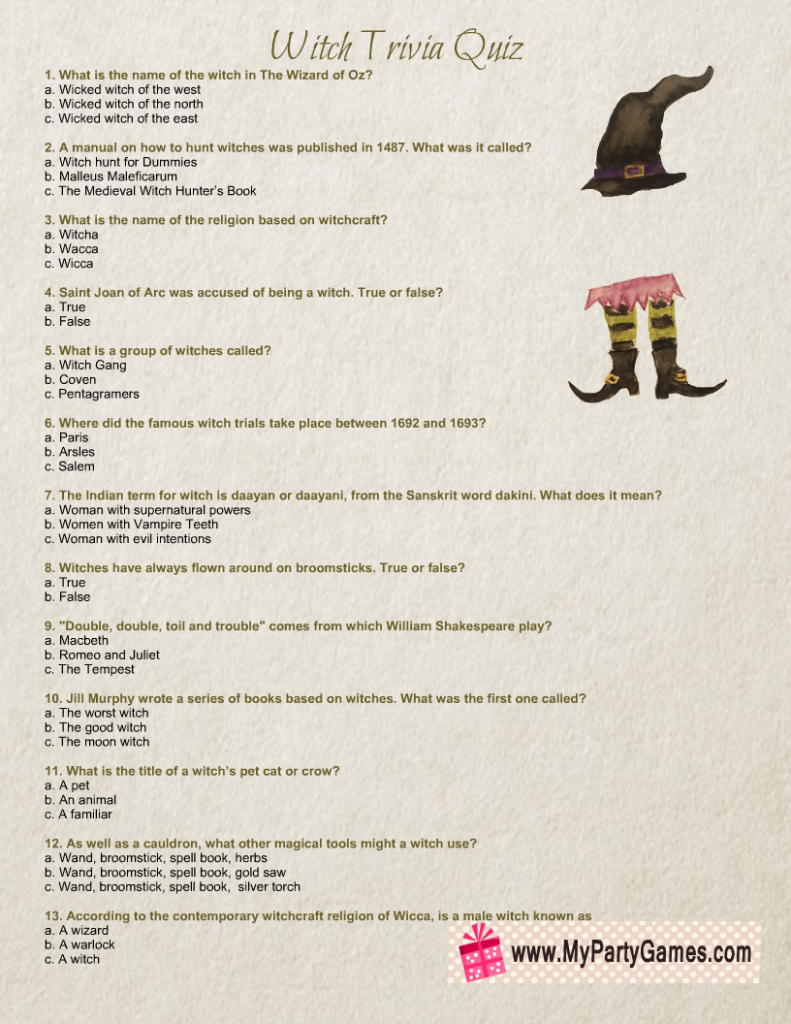 Free Printable Witch Trivia Quiz