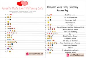 Free Printable Romantic Movie Emoji Pictionary Quiz