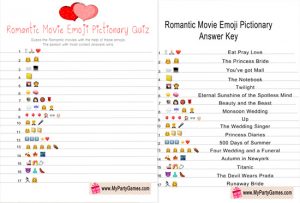 movie gallery net Free Printable Romantic Movie Emoji Pictionary Quiz