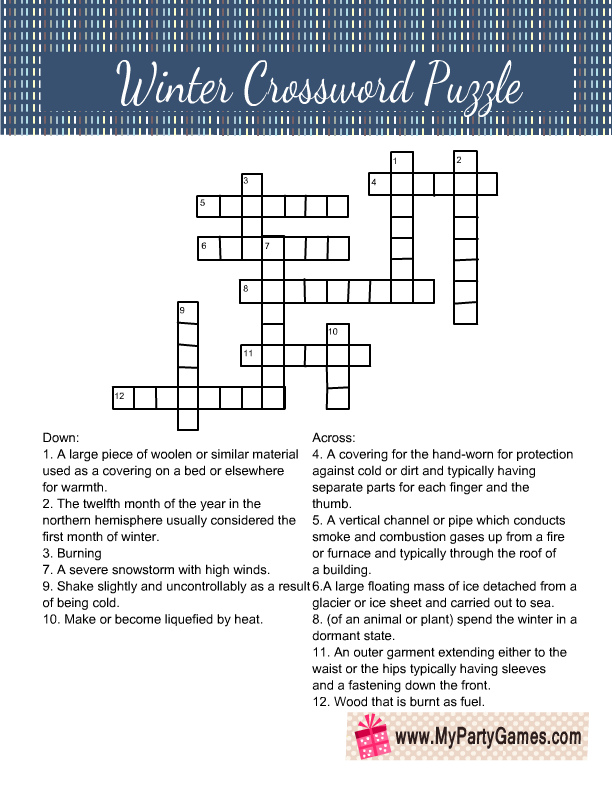 Winter Crossword Puzzle design no. 2
