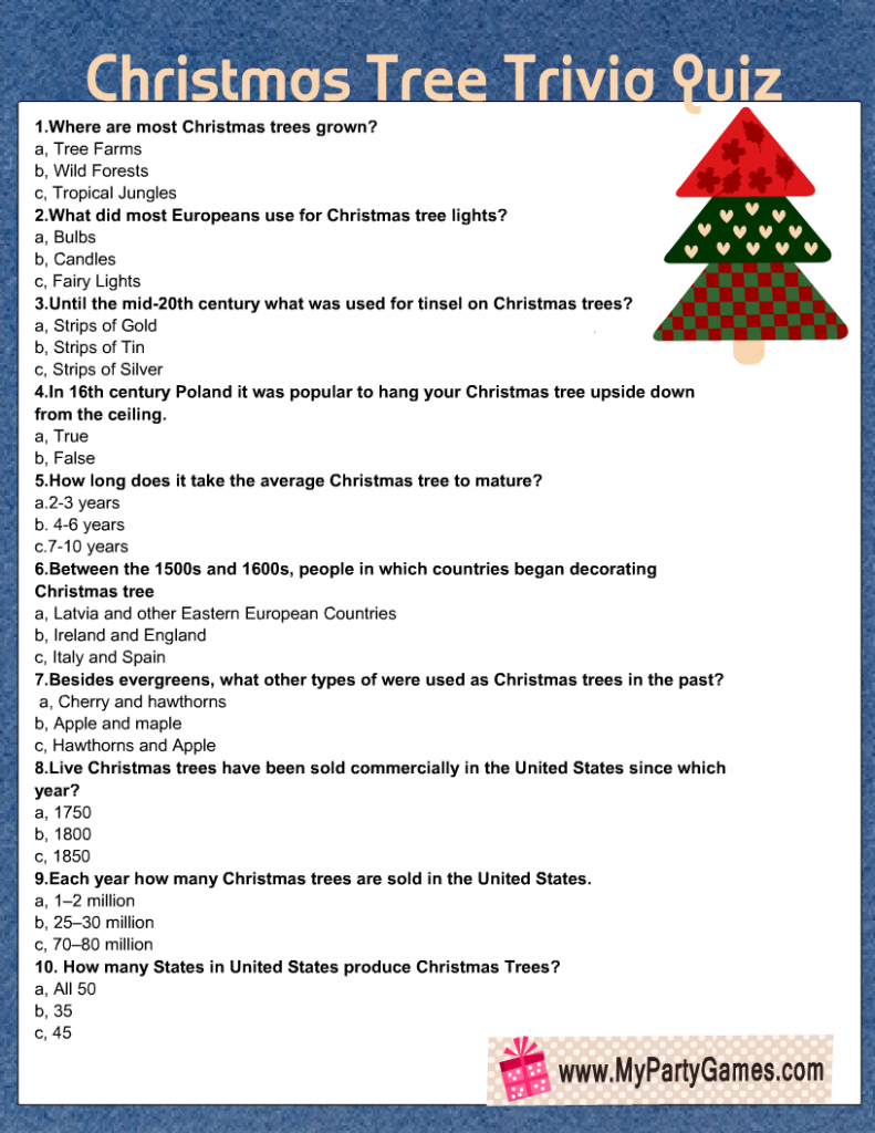 Christmas Tree Trivia Quiz Printable 