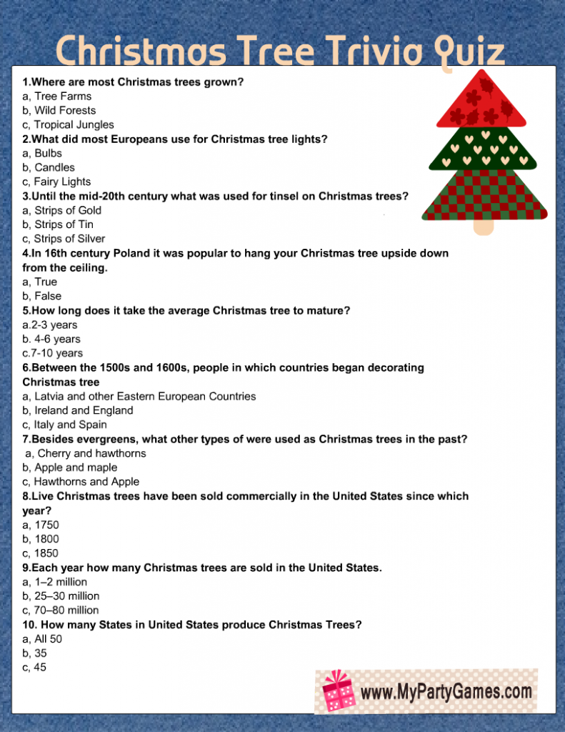 Free Printable Christmas Tree Trivia Quiz