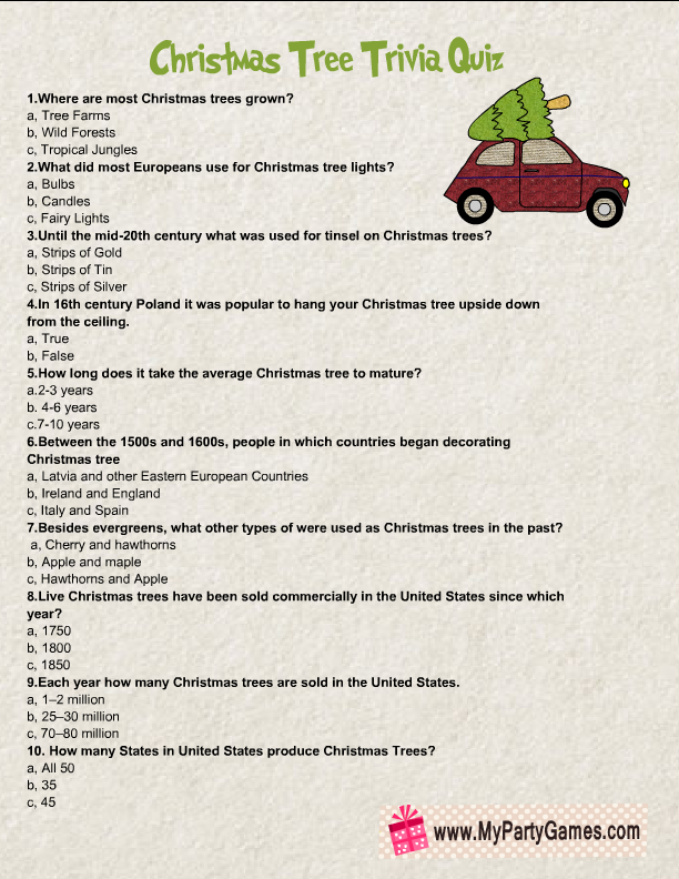 Free Printable Christmas Tree Trivia Quiz