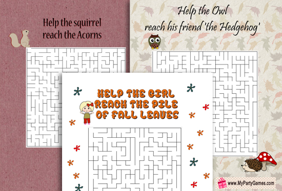 Free Printable Fall Mazes for kids with Solutions