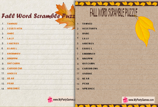 Printable Fall Word Scramble Printable Word Searches