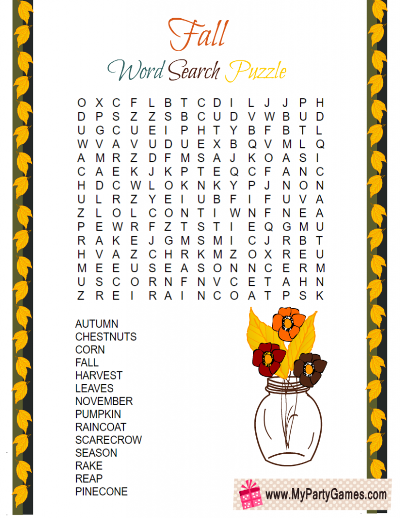 Fall Word Search Puzzle Free Printable