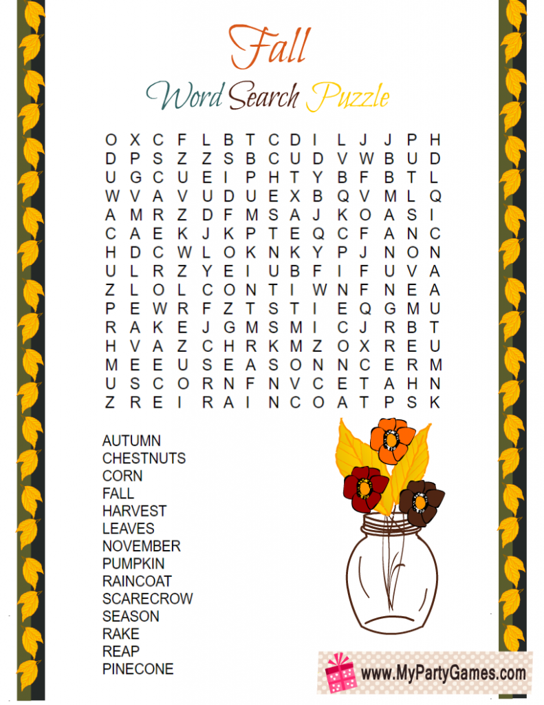 free printable fall word search puzzle with solution my