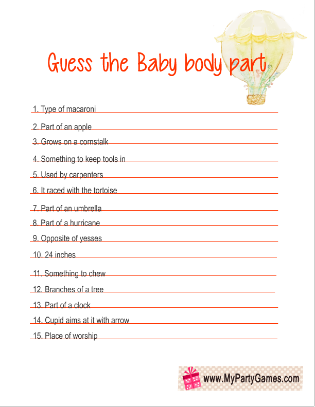 Free Printable Guess the Baby Body Part Game 
