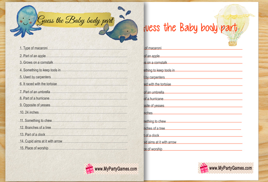 Free Printable Guess the Baby Body Part Game with Key