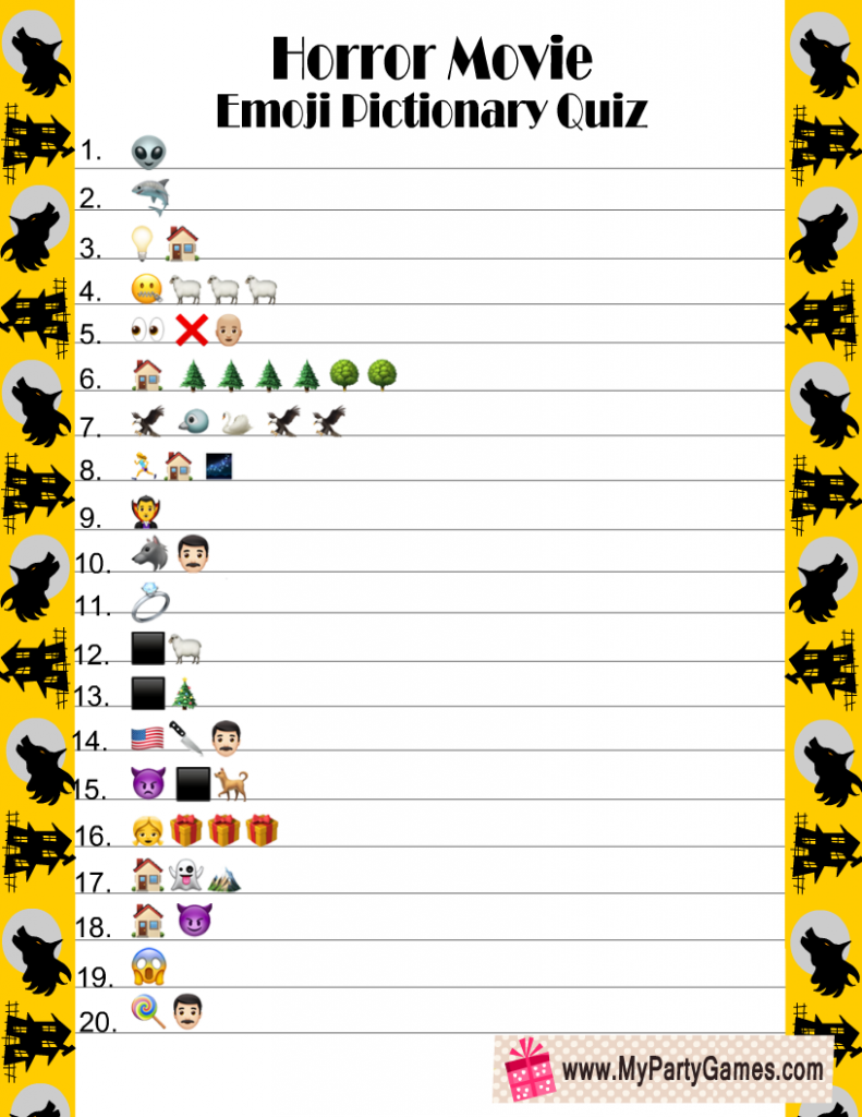 Horror Movie Emoji Pictionary Quiz Printable