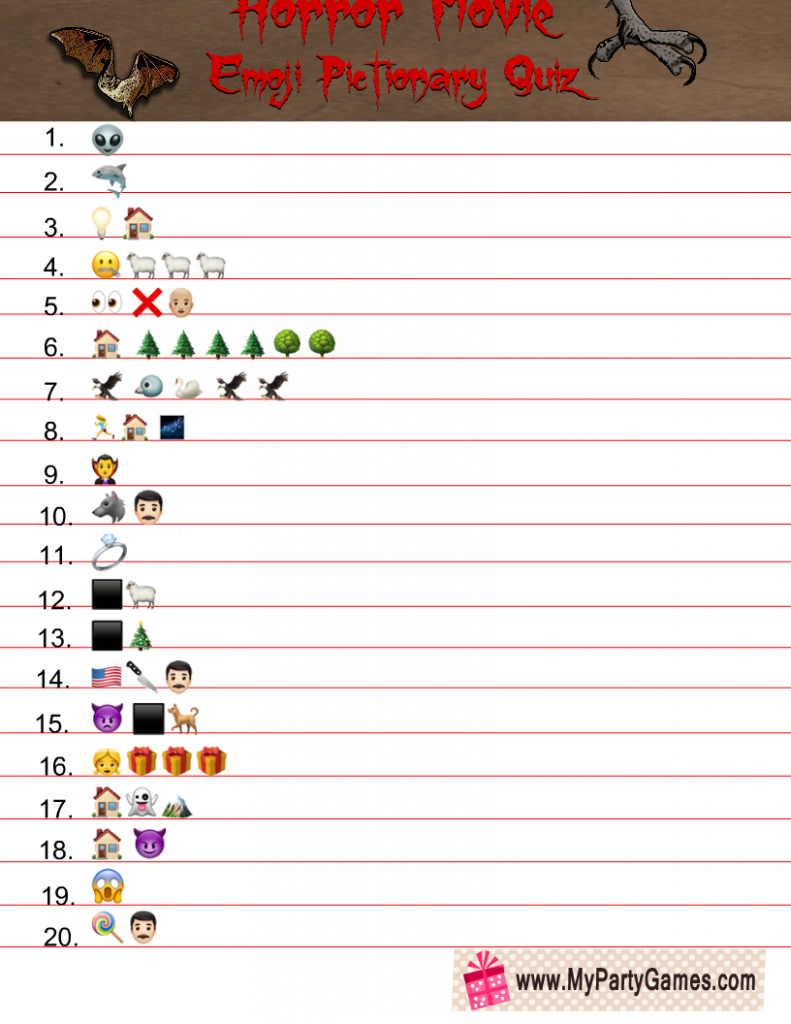 Free Printable Horror Movie Emoji Pictionary Quiz