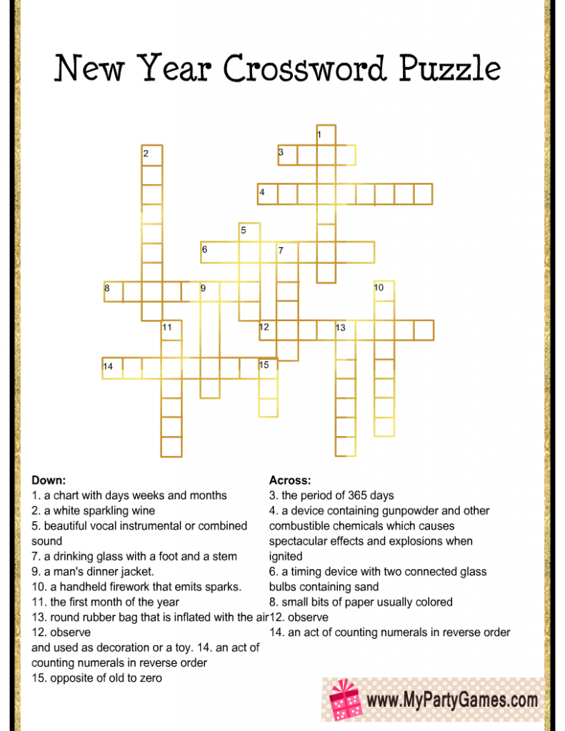 Free Printable New Year Crossword Puzzle