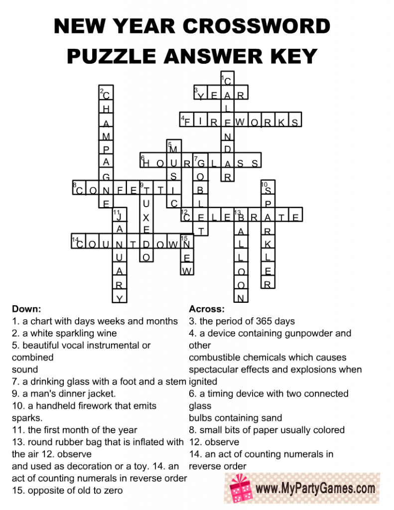 New Year Crossword Puzzle Solution Key