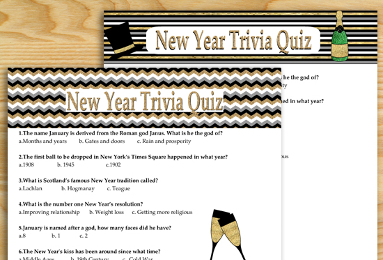 Free Printable New Year Trivia Quiz