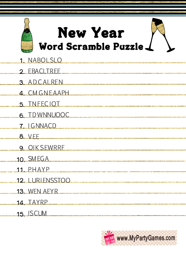 New Year Word Scramble Puzzle Free Printable