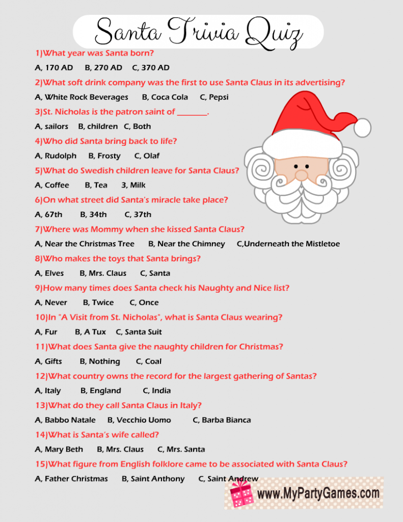 Free Printable Easy Christmas Trivia Questions And Answers - Ideas Of 