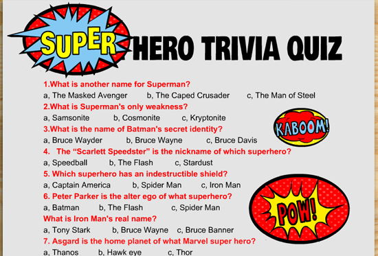 Free Printable Superhero Trivia Quiz