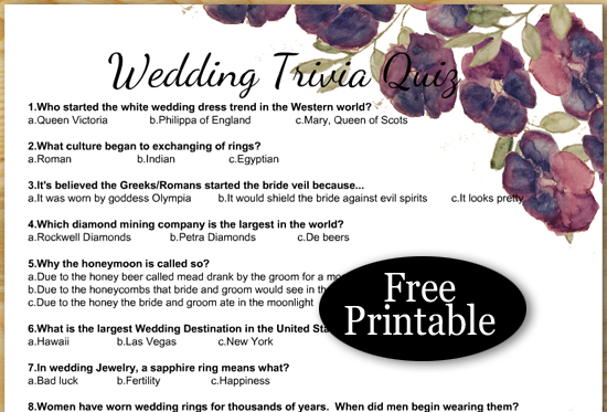 Free Printable Wedding Trivia Quiz