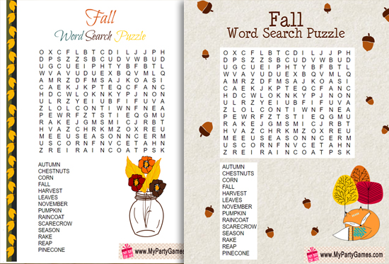 Free Printable Fall Word Search Puzzle with Solution