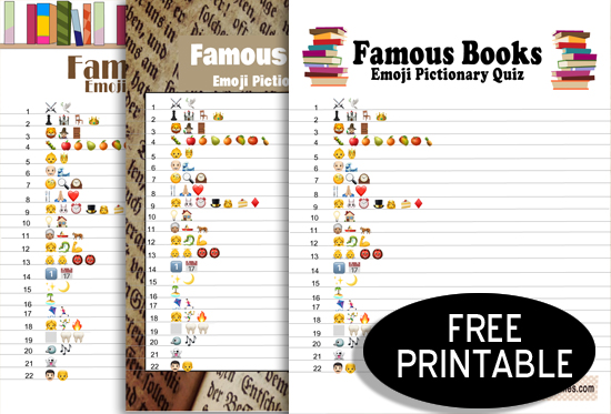 Free Printable Famous Books Emoji Pictionary Quiz