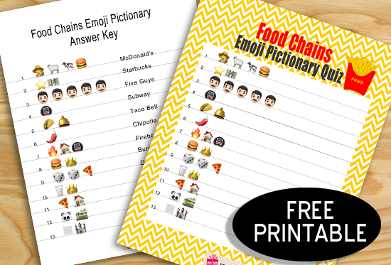 Free Printable Guess the Food Chain Emoji Pictionary Quiz