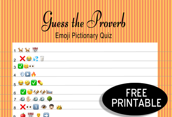 Free Printable Guess the Proverb Emoji Pictionary Quiz