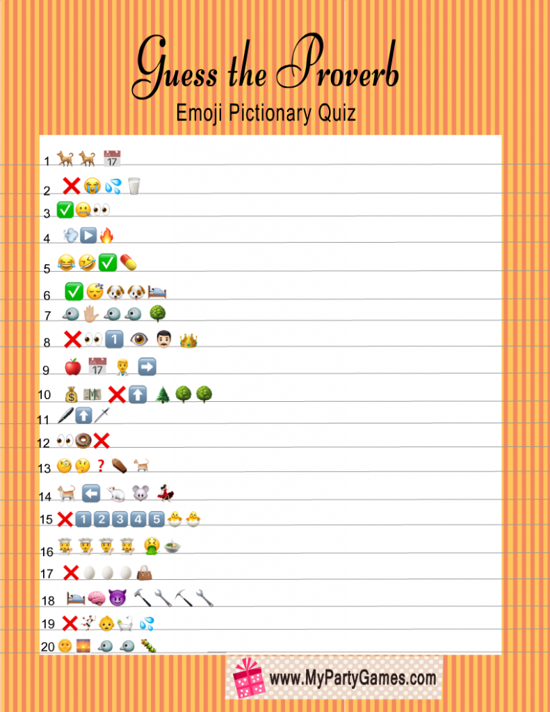 Free Printable Guess the Proverb Emoji Pictionary Quiz
