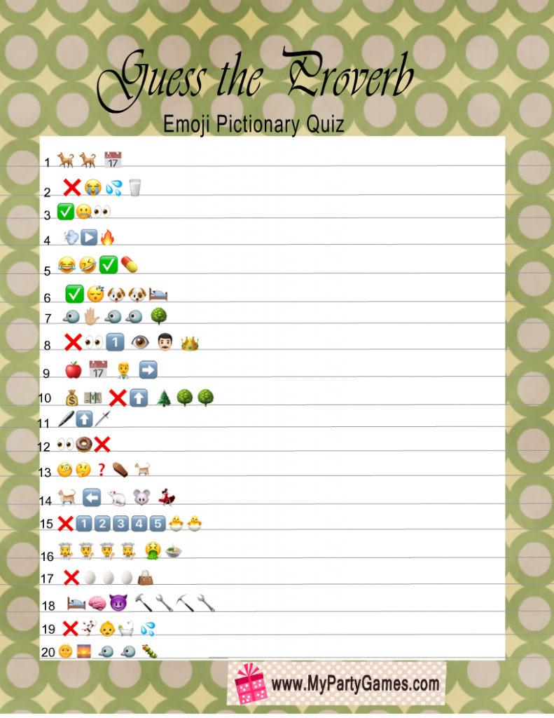 Guess the Proverb Emoji Pictionary Quiz Printable