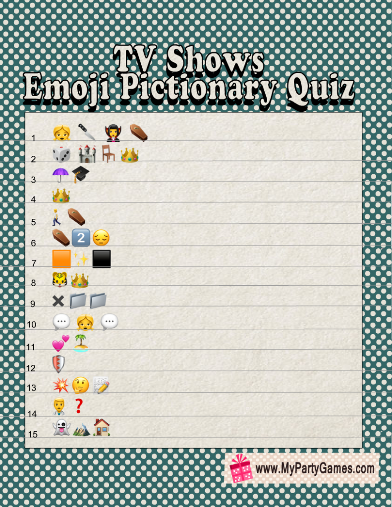 Free Printable TV Shows Emoji Pictionary Quiz