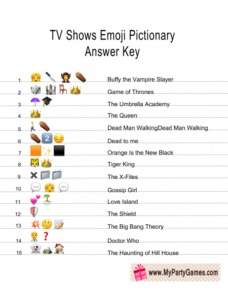 TV Shows Emoji Pictionary Quiz Answer Key