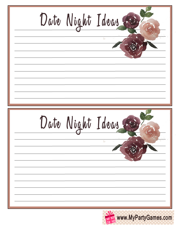 Free Printable Date Night Ideas Cards For Bridal Shower