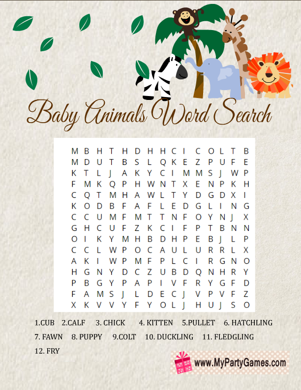 Free Printable Baby Animals Word Search Game