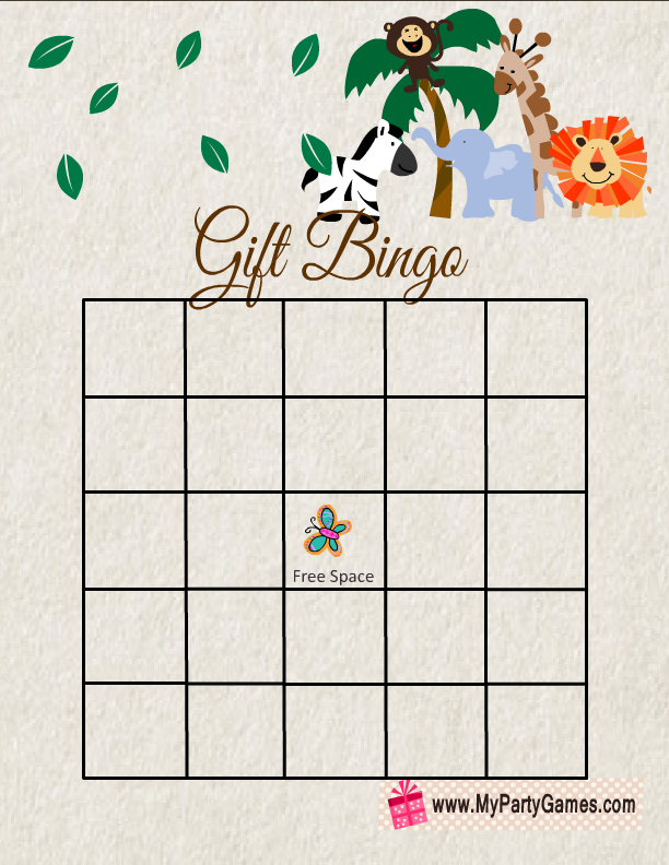 Free Printable Safari Baby Shower Gift Bingo