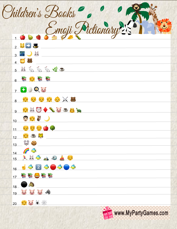 Children's Books Emoji Pictionary in Safari theme