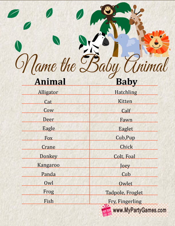 Free Printable Name the Baby Animal Game Answers