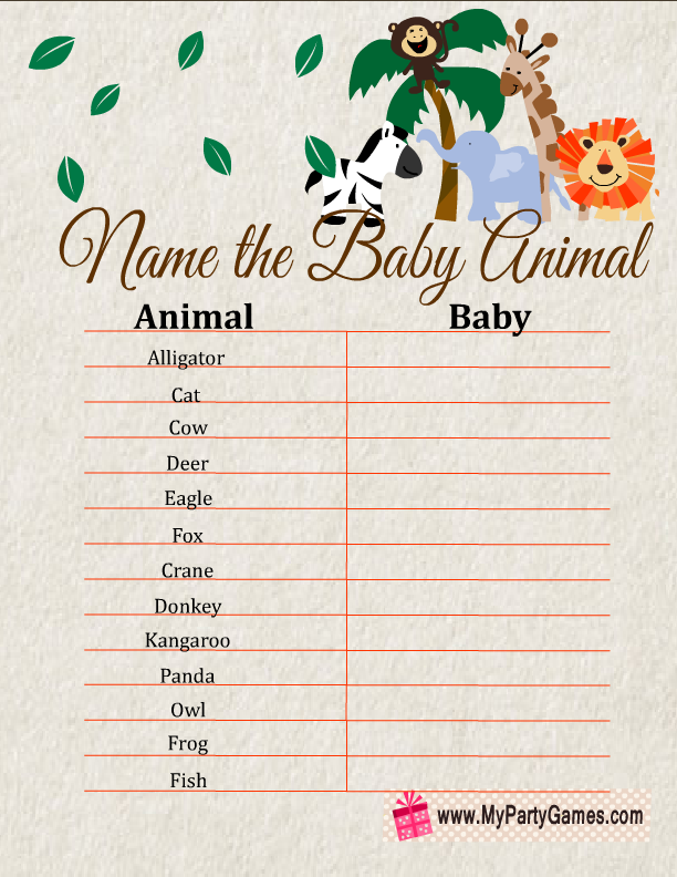 Free Printable Name the Baby Animal Game